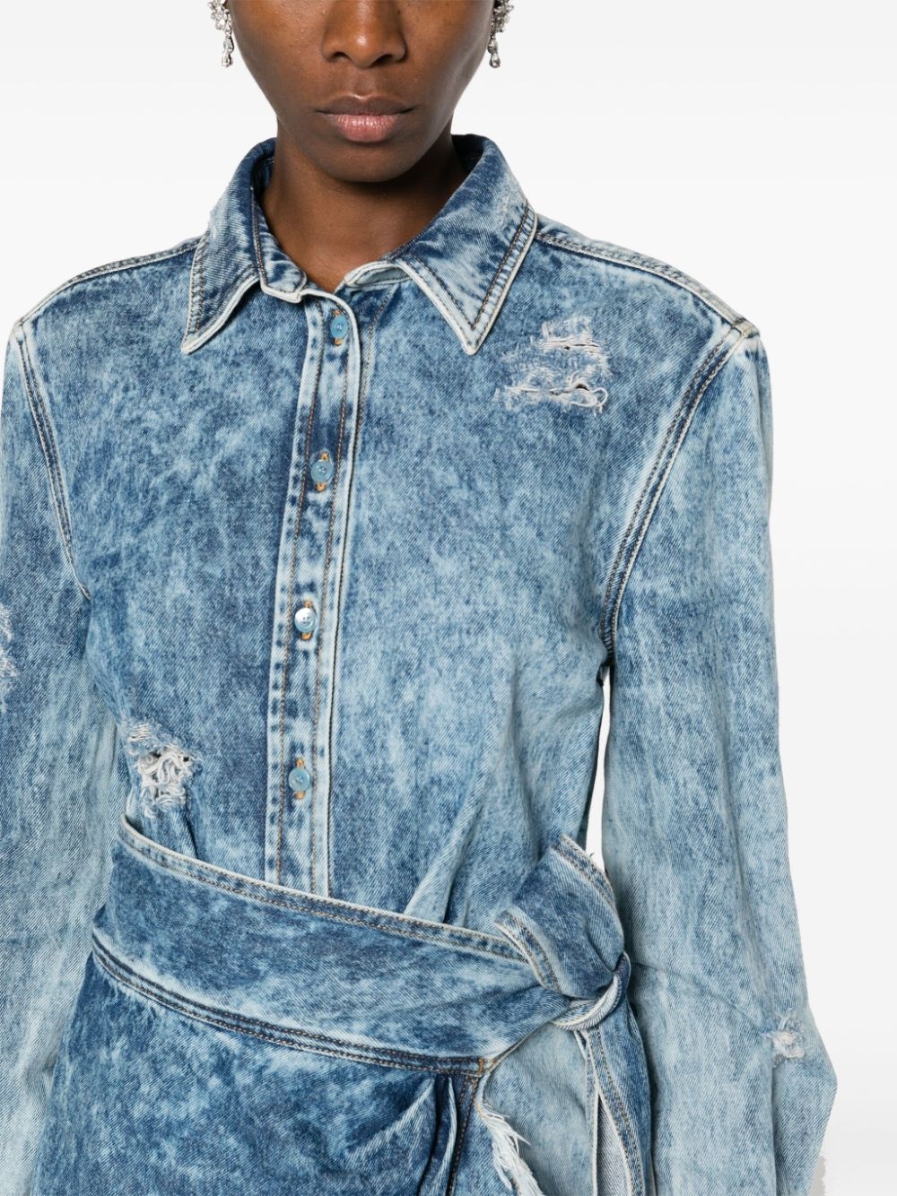wraparound distressed-denim dress - 5