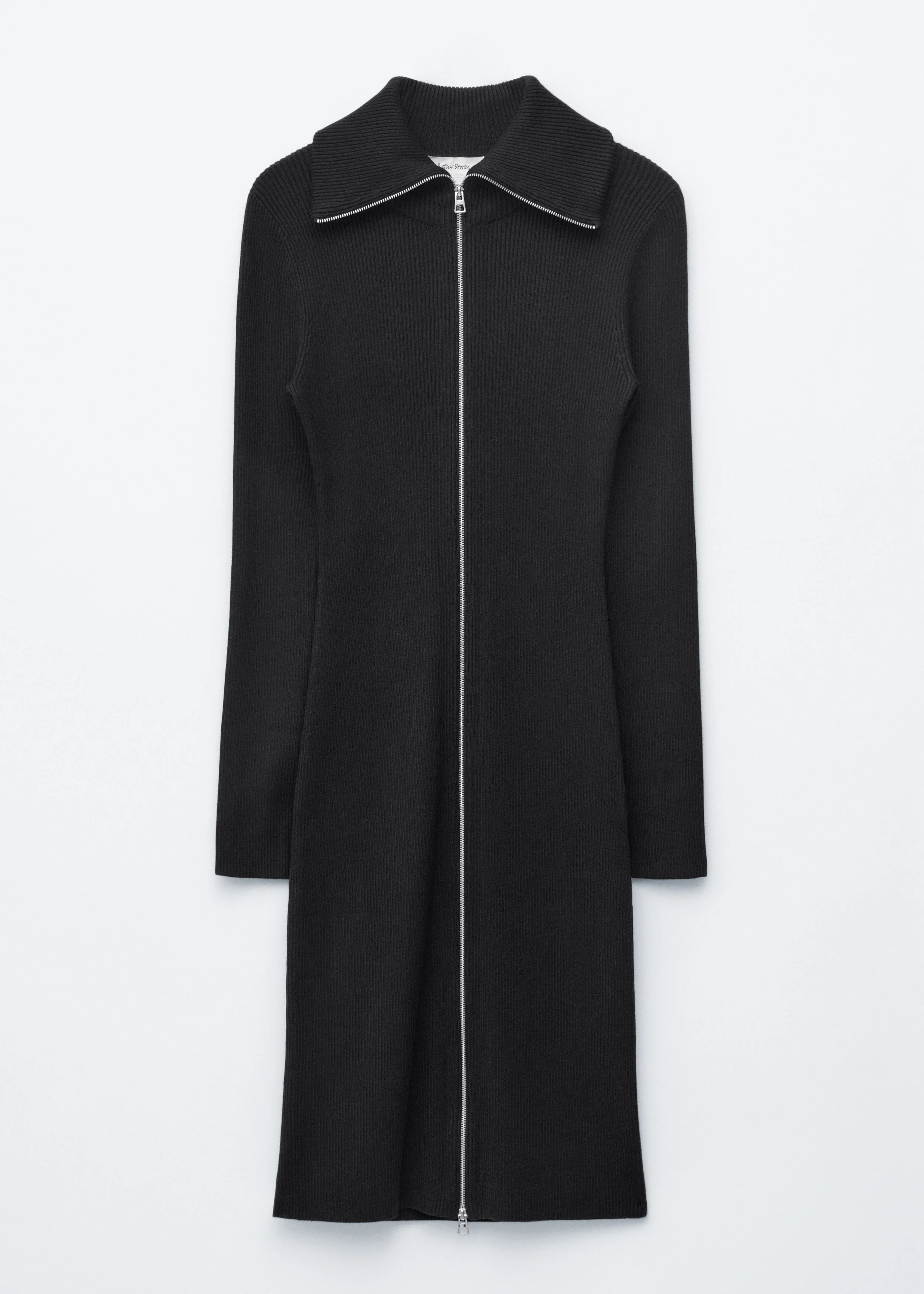 Ribbed Zip-Front Midi Dress - 1