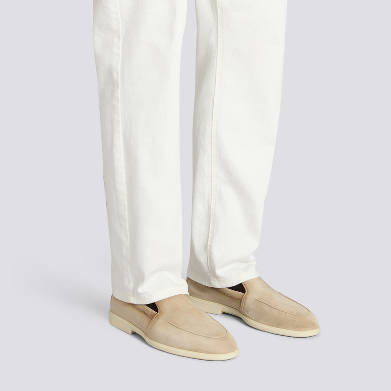 Santoni Men's beige suede loafer outlook