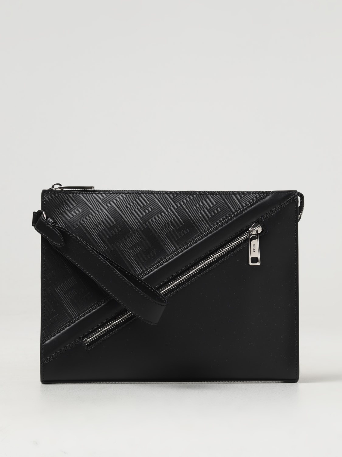 Fendi Diagonal clutch in leather with embossed FF pattern - 1