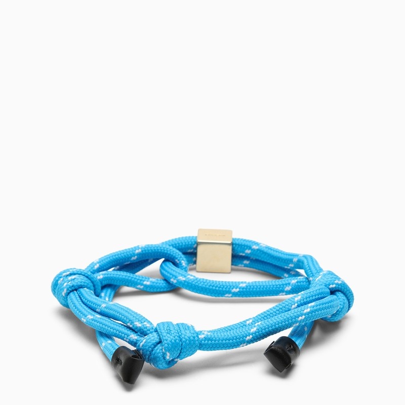 【関税&送料込】Miu Miu Blue Fabric Bracelet Miu Miu Miu Miu Light Blue Rope Bracelet With Logo Women