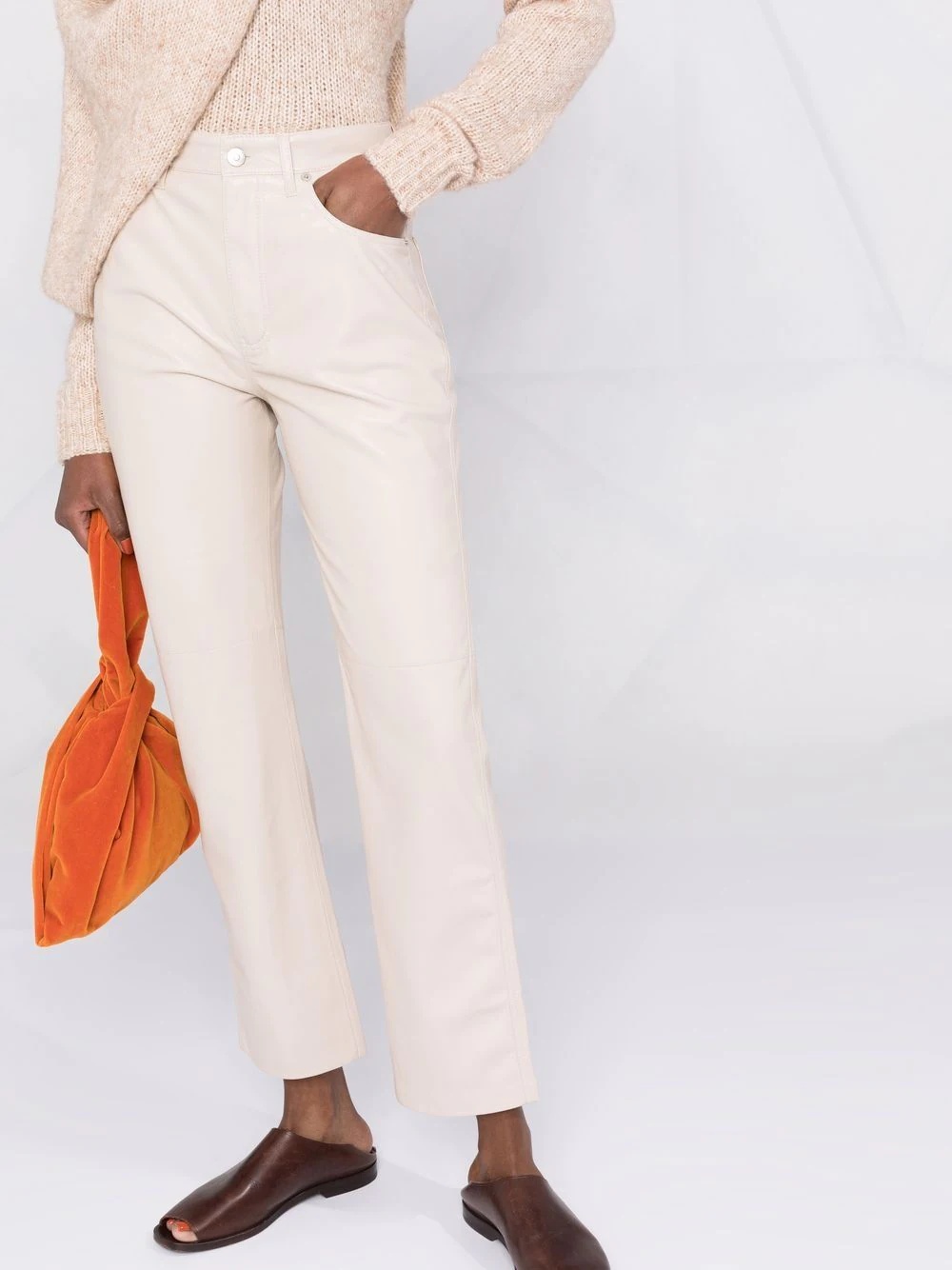 faux-leather straight leg trousers - 3
