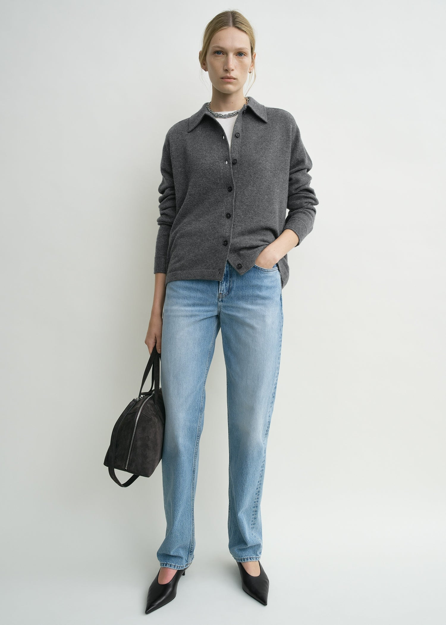 Raglan-sleeve cashmere cardigan dark grey - 2