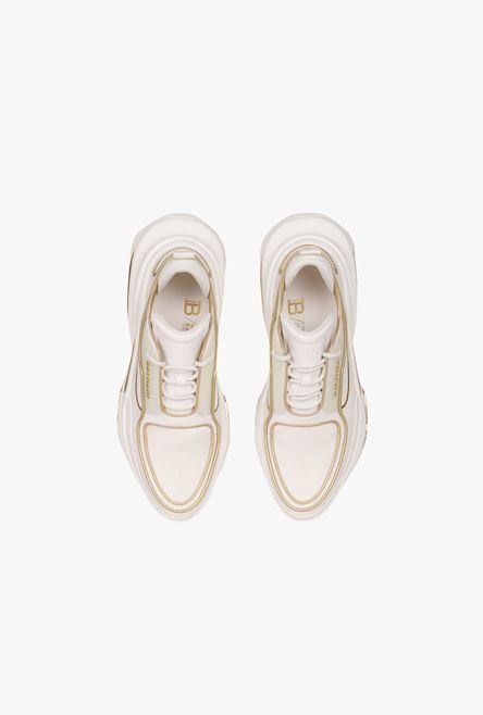 White and gold leather and neoprene B-Bold low-top sneakers - 4