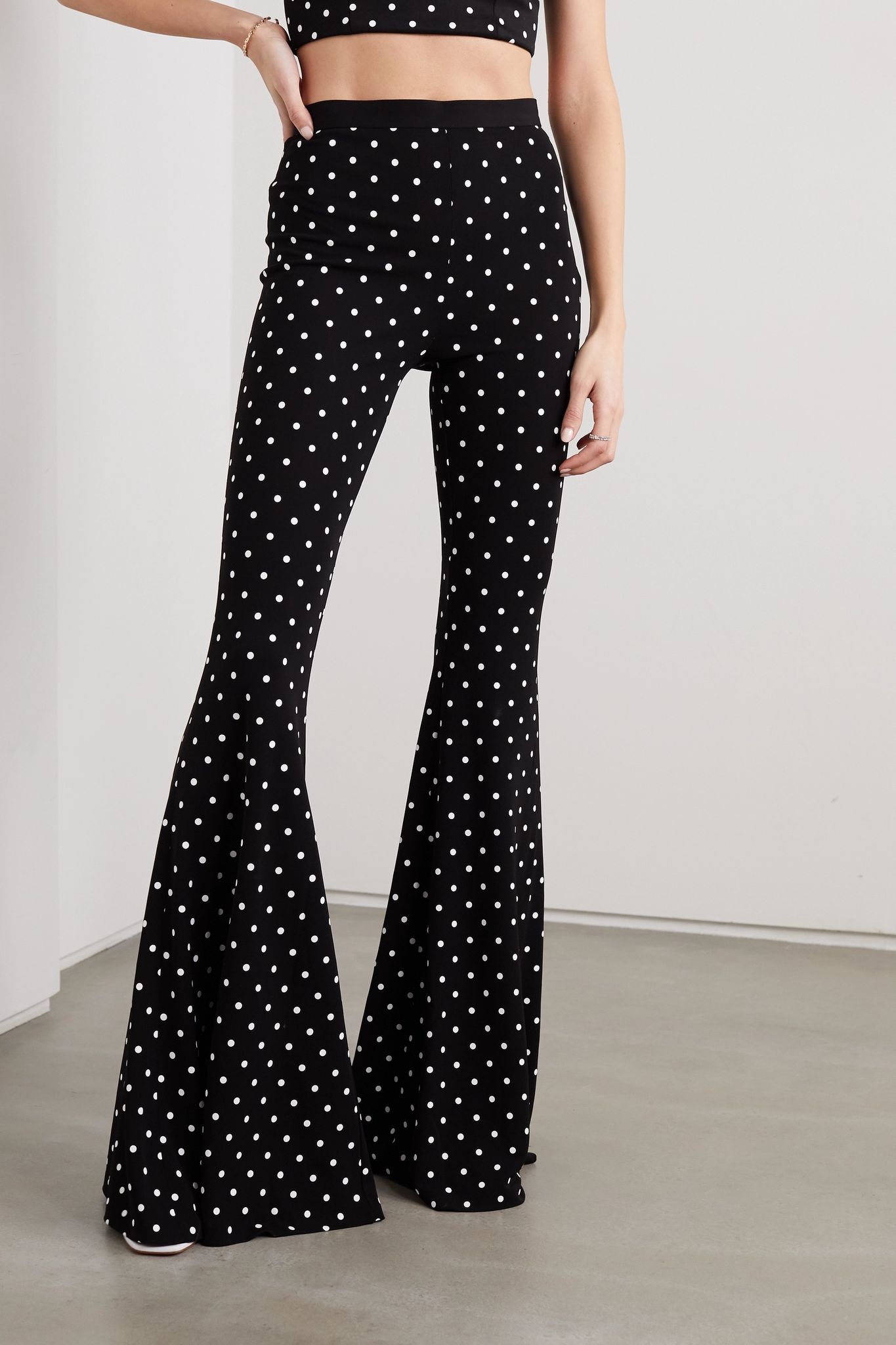 Polka-dot stretch-knit flared pants - 3