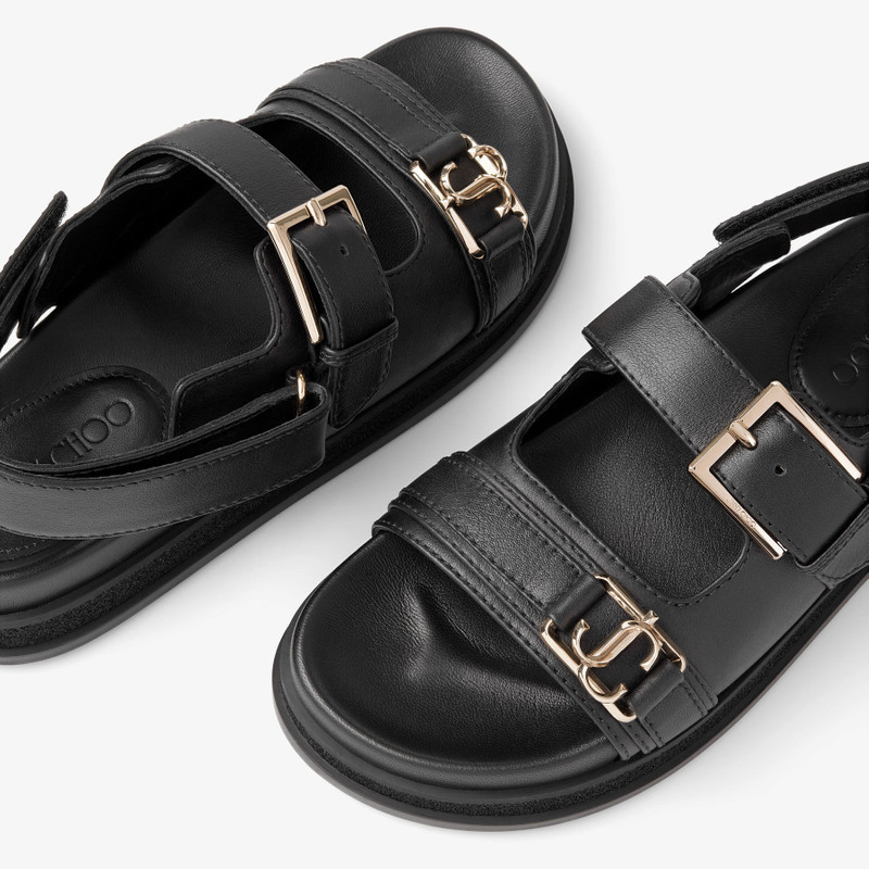 JIMMY CHOO Elyn Flat Black Calf Leather Flat Sandals