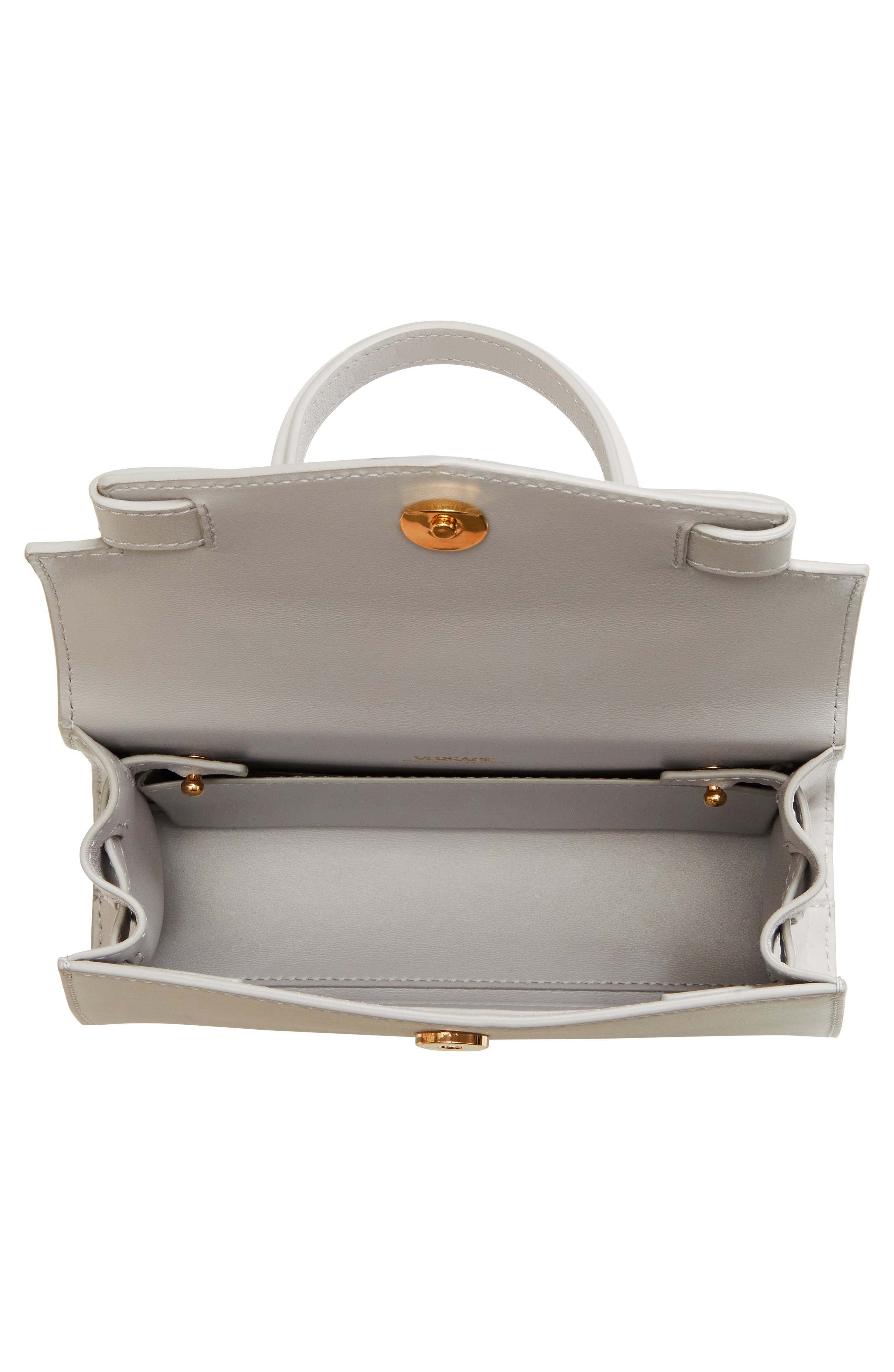 Medusa Leather Top Handle Bag in Pearl Grey-Gold - 5