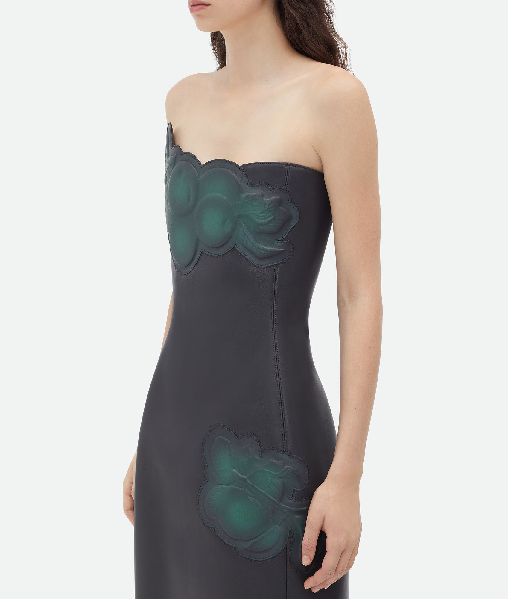 Leather Midi Bustier Dress With Embossed Fruit - 4
