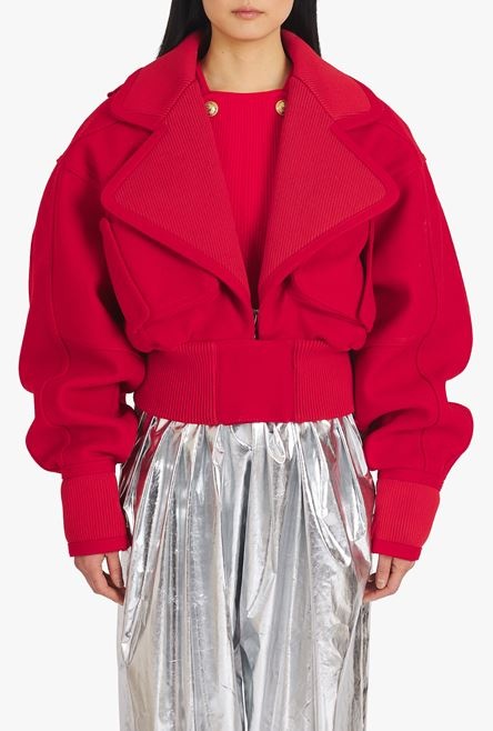 Oversized red wool bomber jacket - 6
