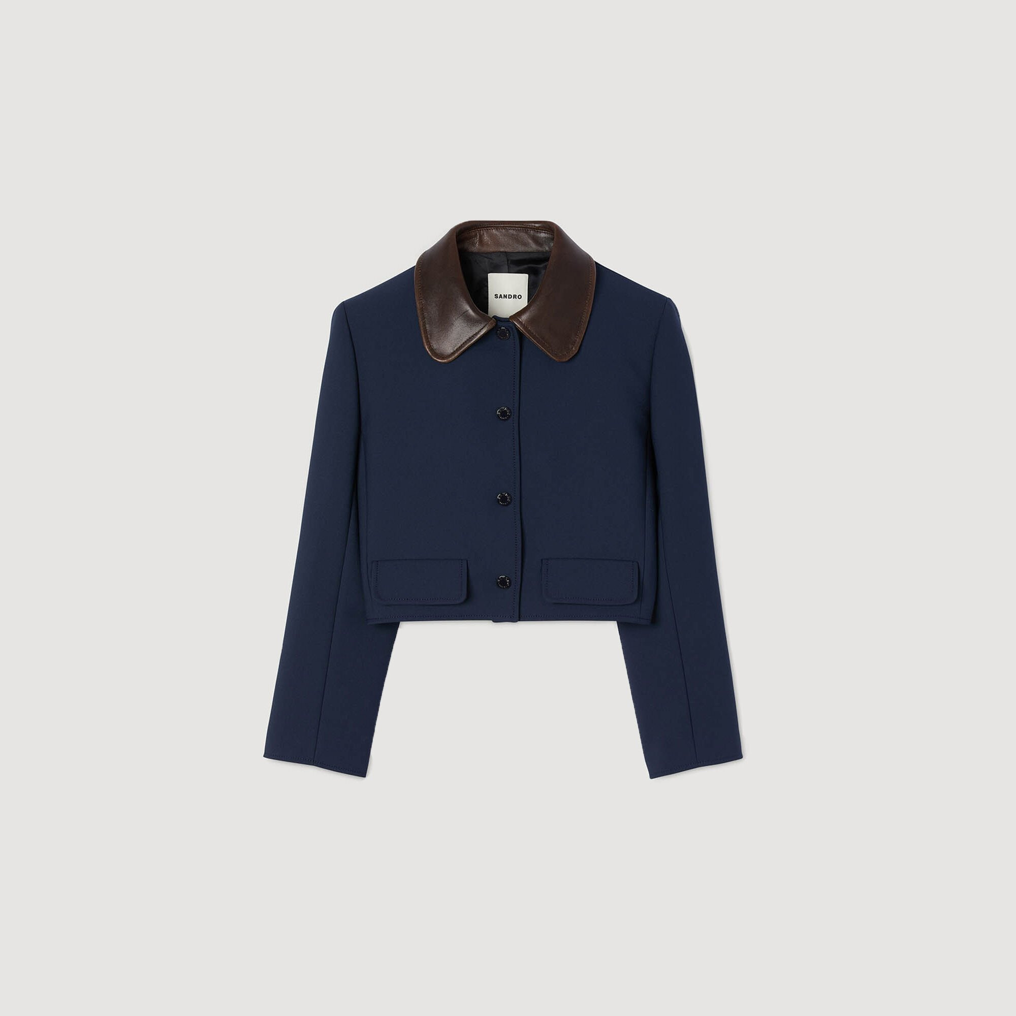CROPPED JACKET WITH LEATHER COLLAR - 6