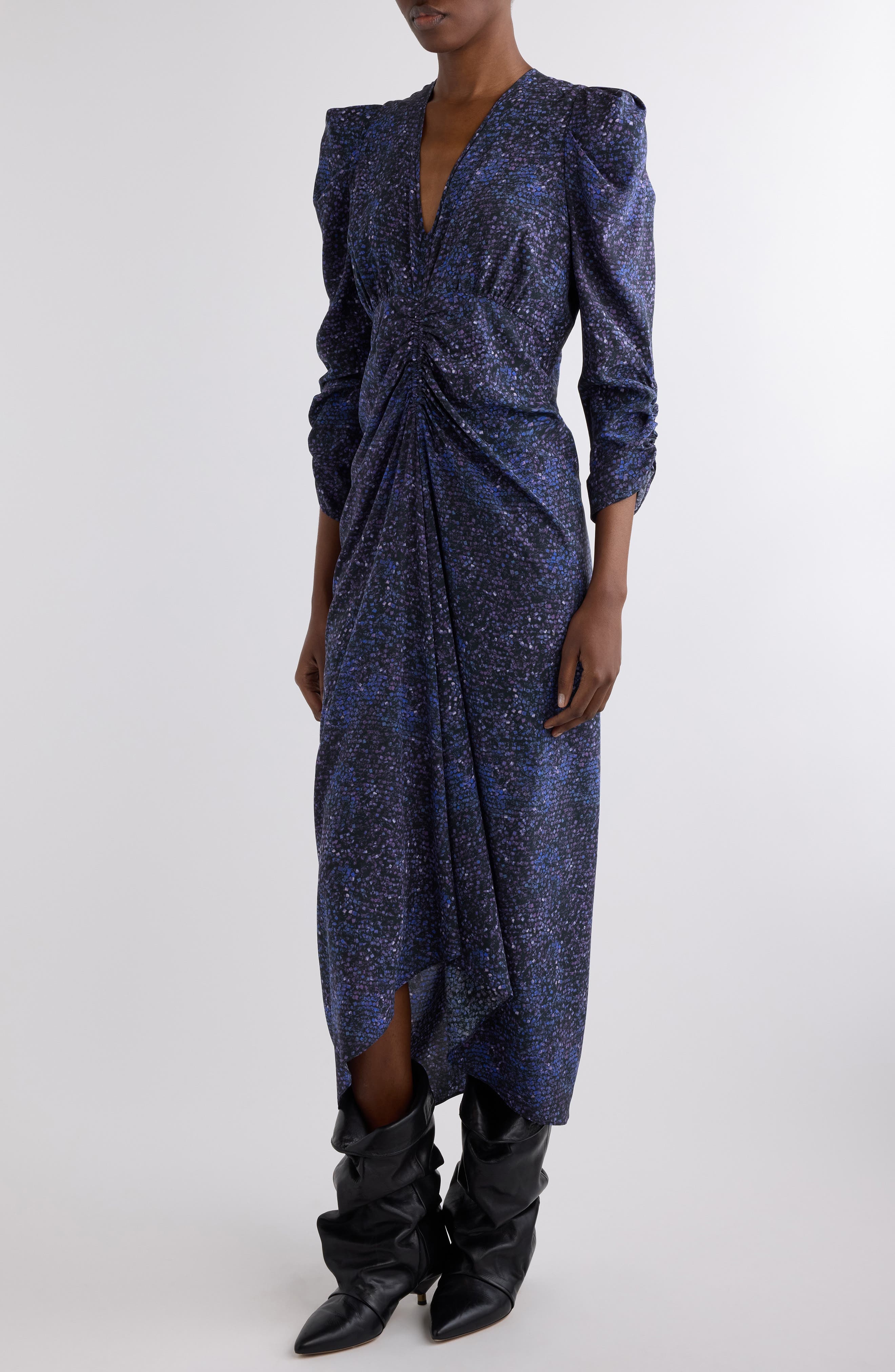 Isabel Marant Albini Stretch Silk Midi Dress in Midnight at Nordstrom - 4