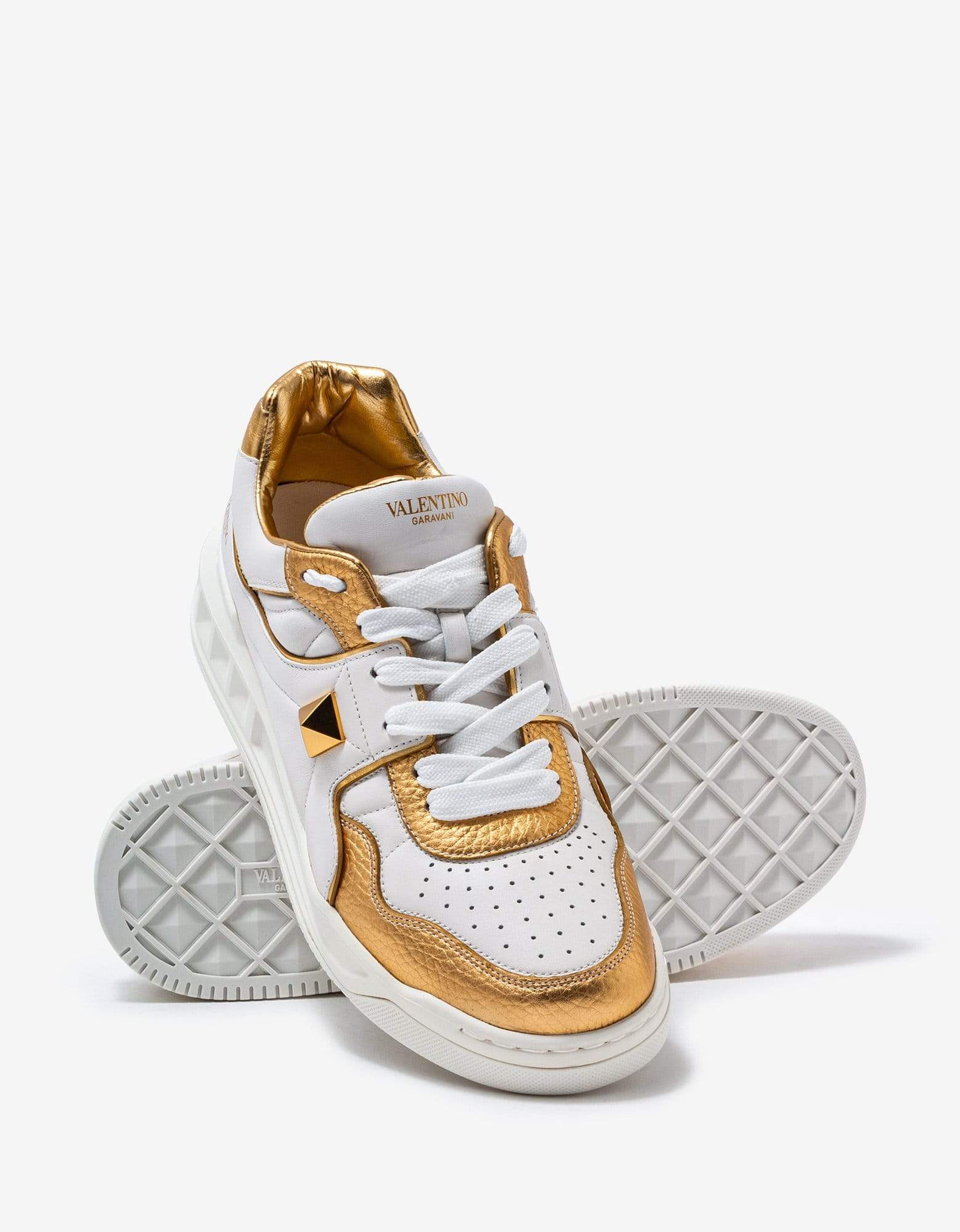 Valentino White & Gold One Stud Trainers - 6