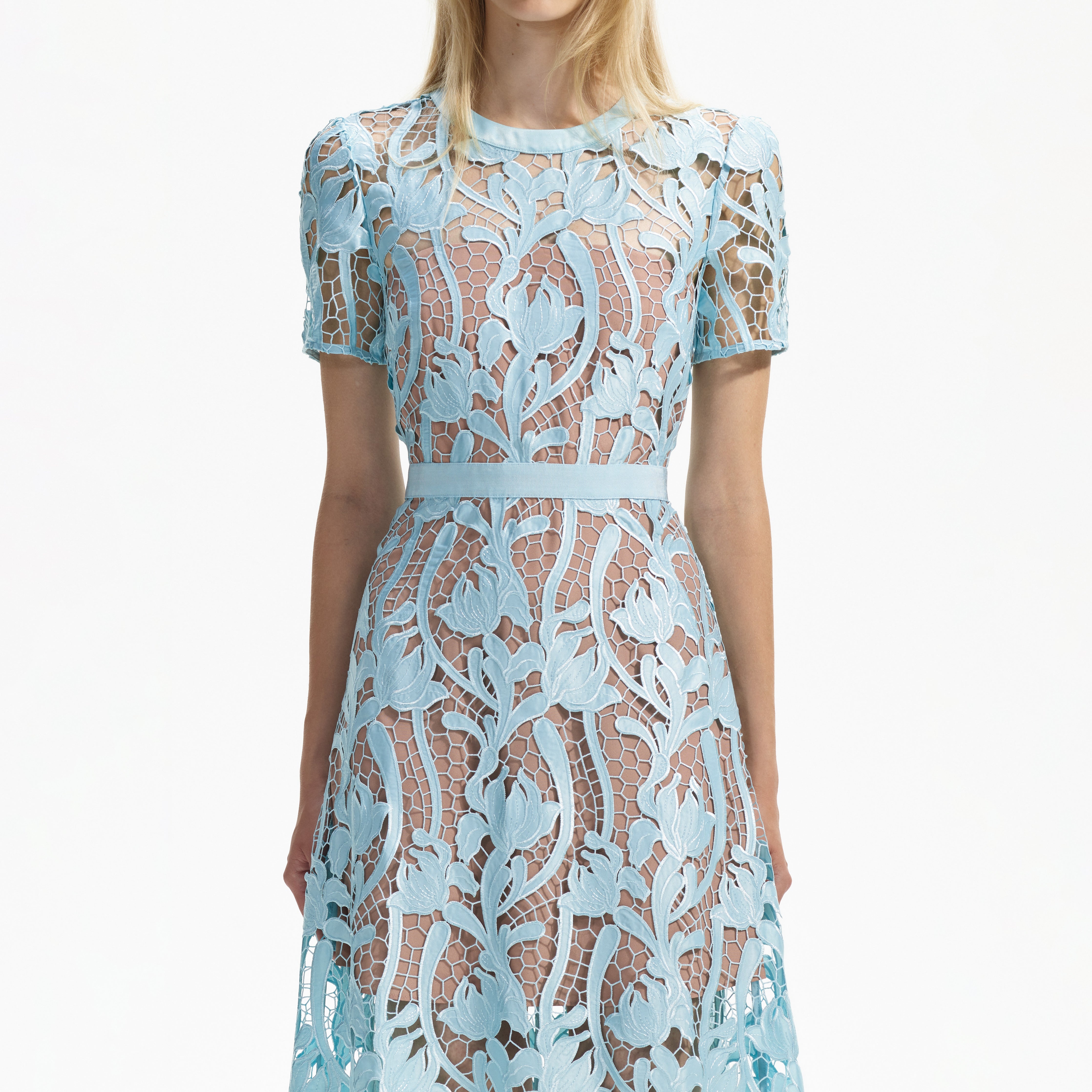★関税込み★ SELF PORTRAIT LIGHT BLUE COTTSELF PORTRAIT Blue Cord Lace Bow Midi Dress – self-portrait-US