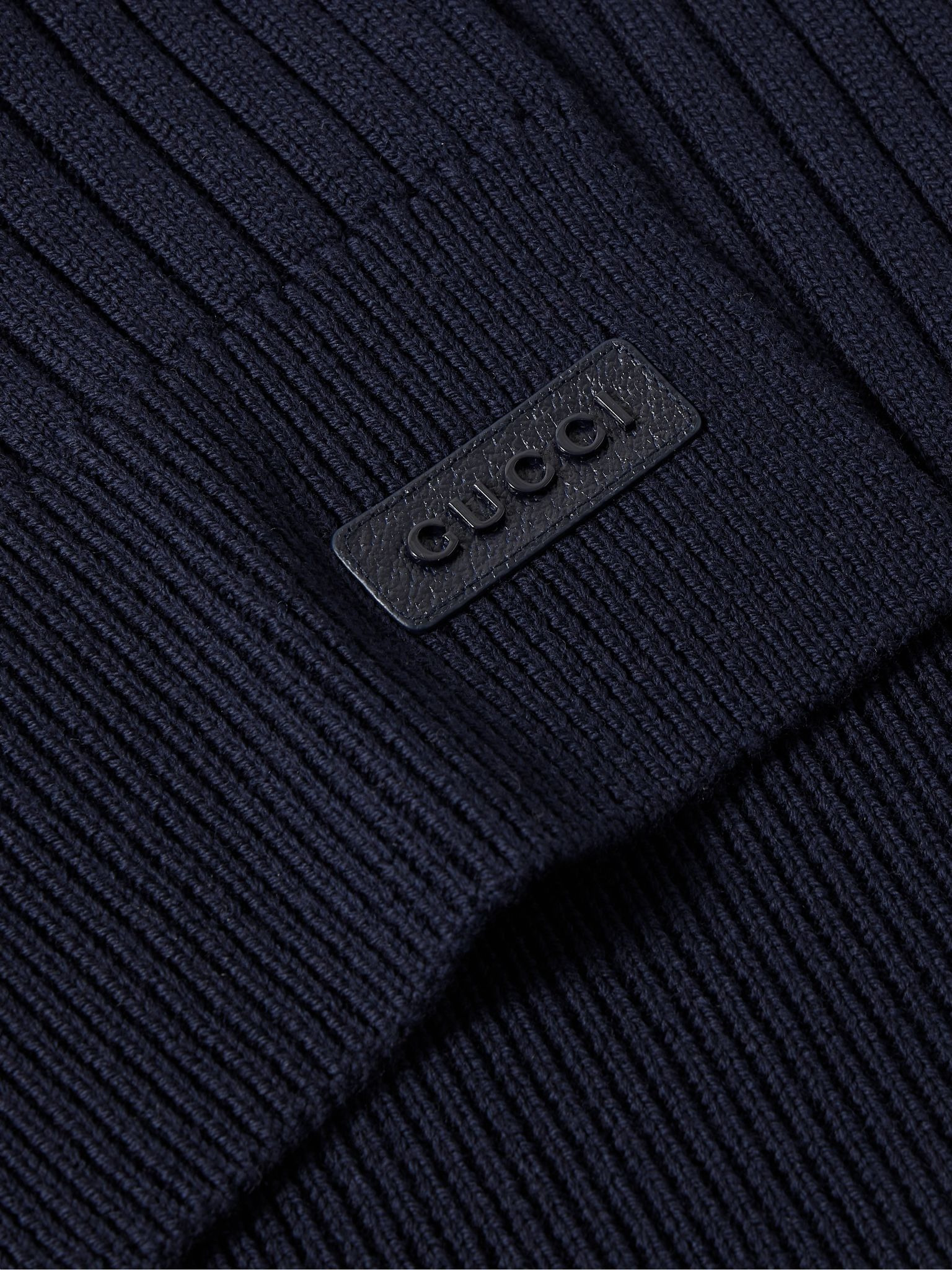 Logo-Appliquéd Ribbed Wool Scarf Midnight blue - 3