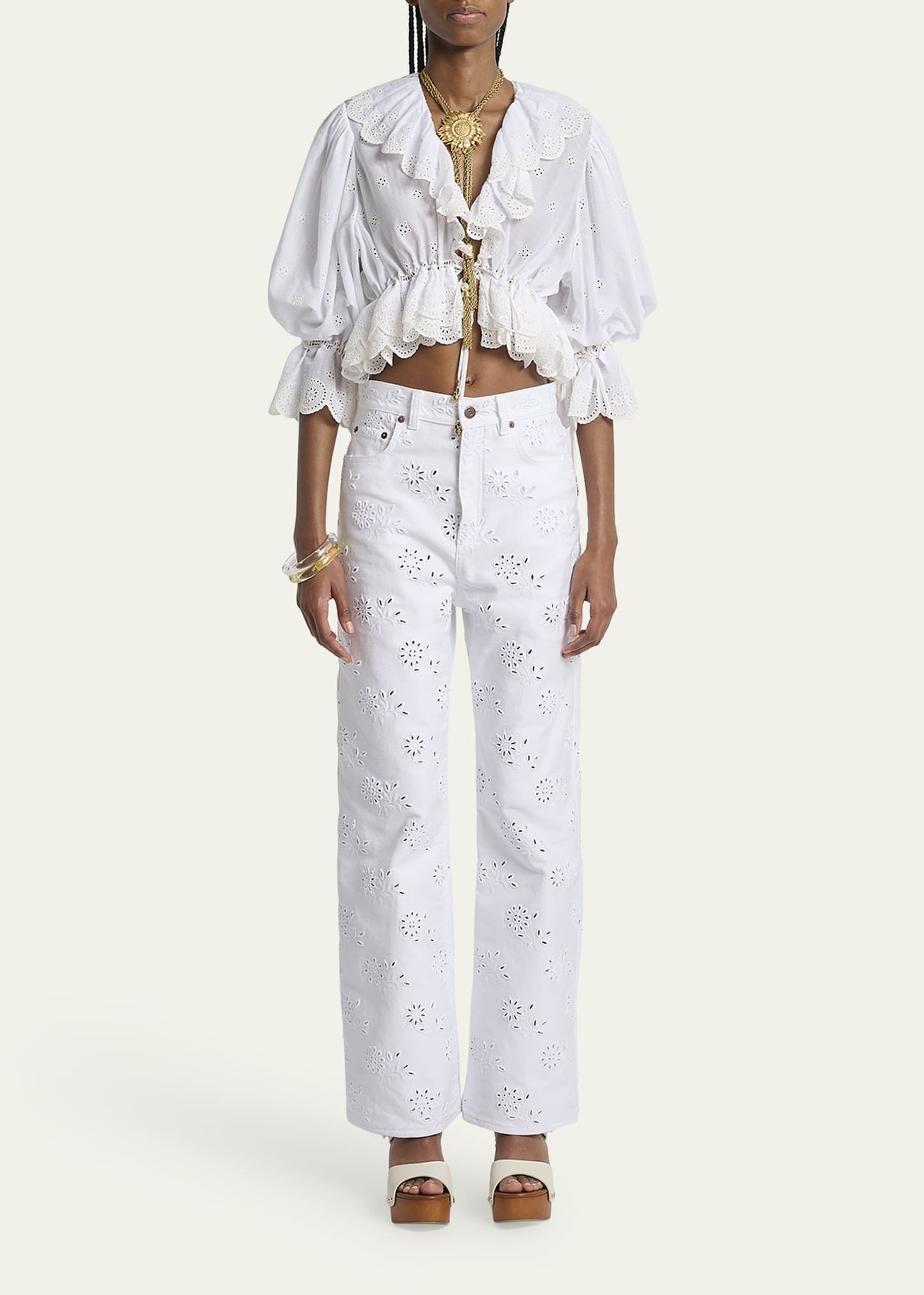Broderie Anglaise Denim Straight-Leg Jeans - 2
