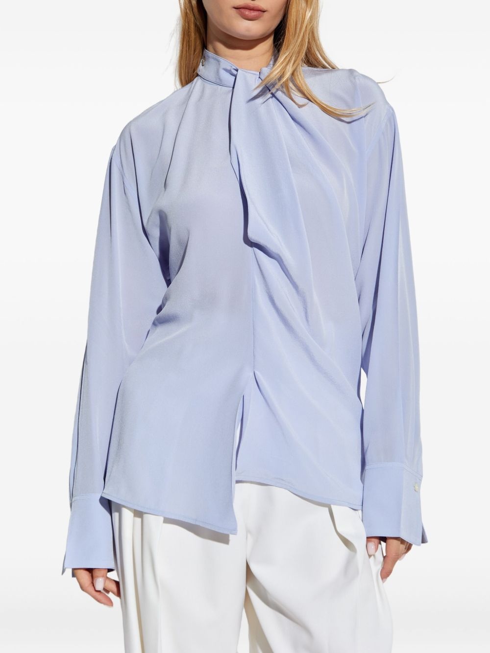 draped silk blouse - 3