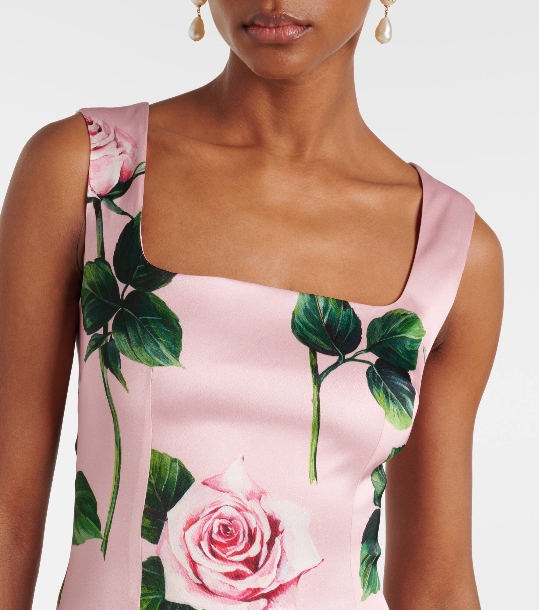 Floral satin midi dress - 4