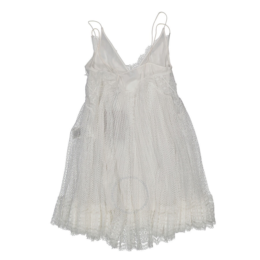 Burberry Ladies Optic White Fishnet And Lace Pleated Dress With Silk Slip - 7