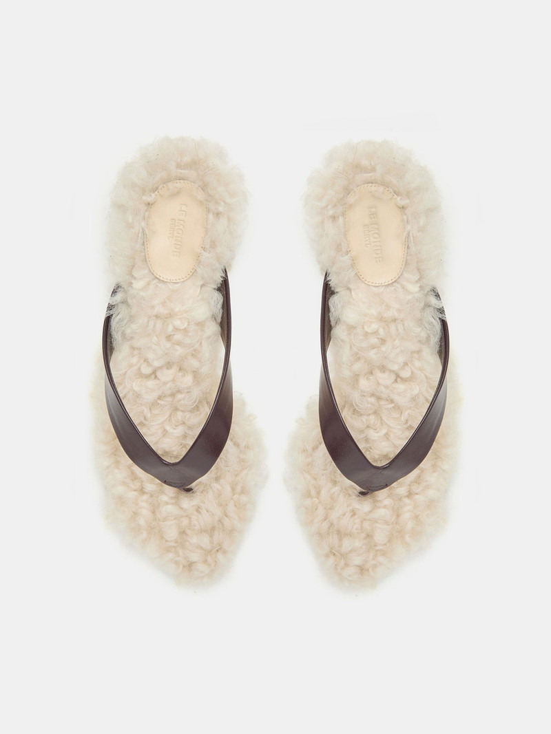Micro Wedge Thong / Plum Leather with Latte Shearling 3