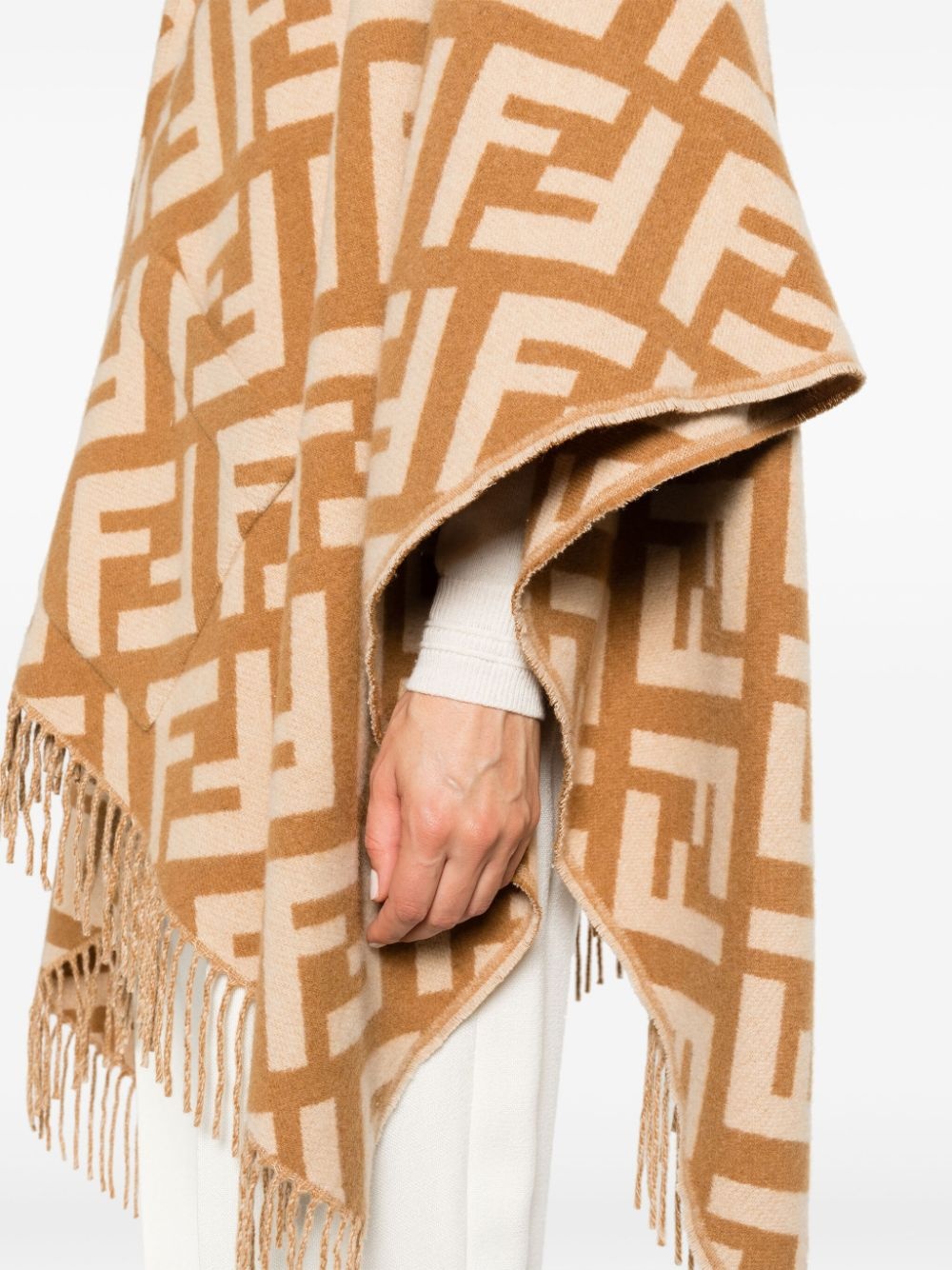 FF-jacquard cashmere poncho - 5