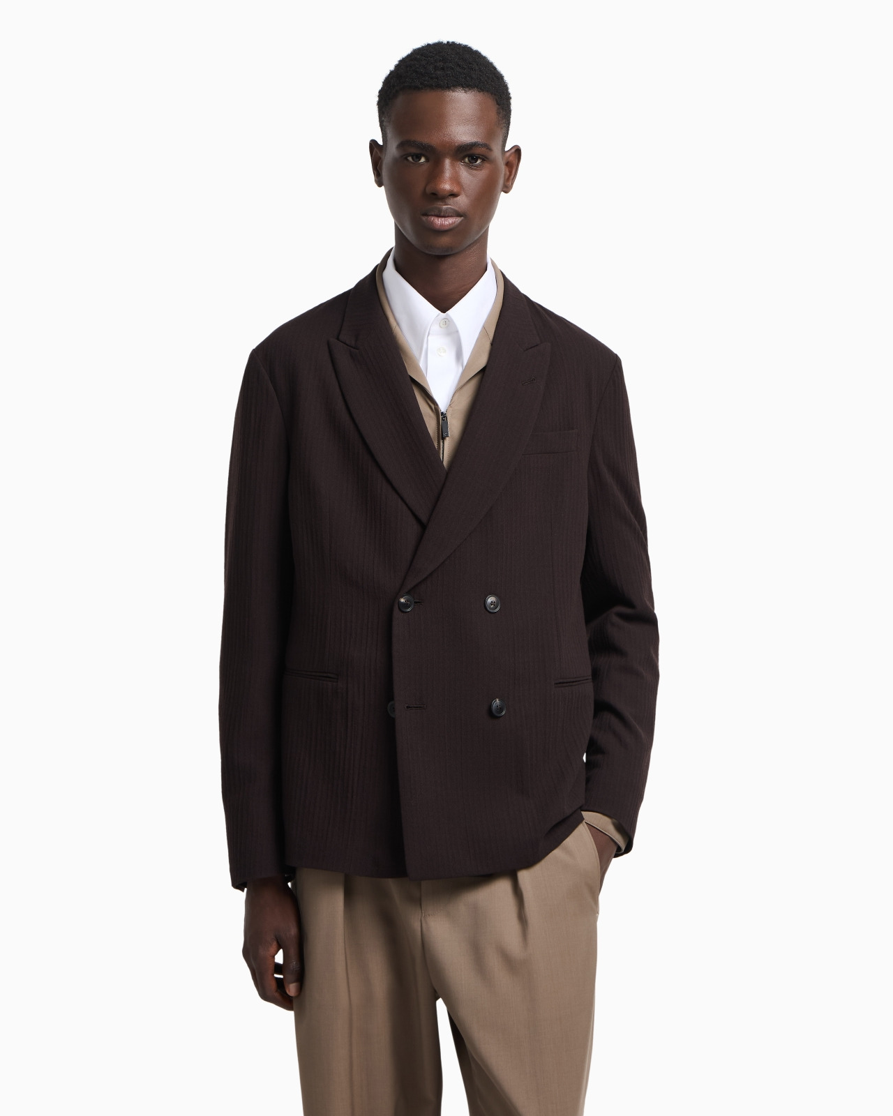 DOUBLE-BREASTED JACKET IN WOOL CRÊPE WITH 3D EFFECT - 4