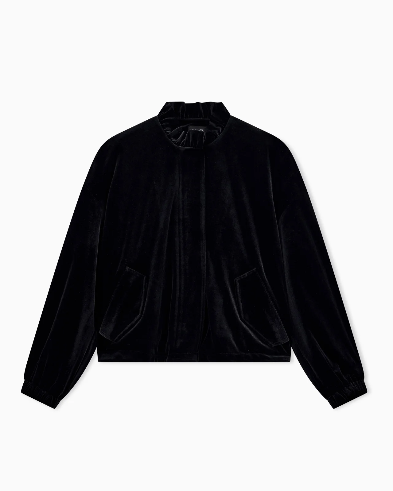 BLOUSON JACKET IN STRETCH CHENILLE WITH A RUFFLED COLLAR - 1