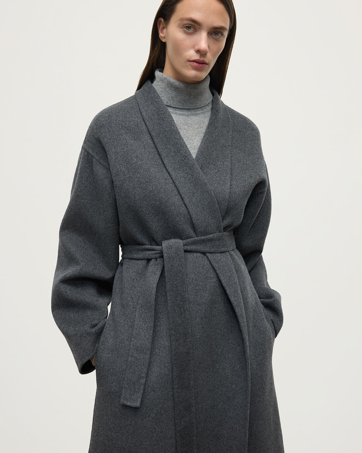 Grey Cashmere Wrap Coat - 5