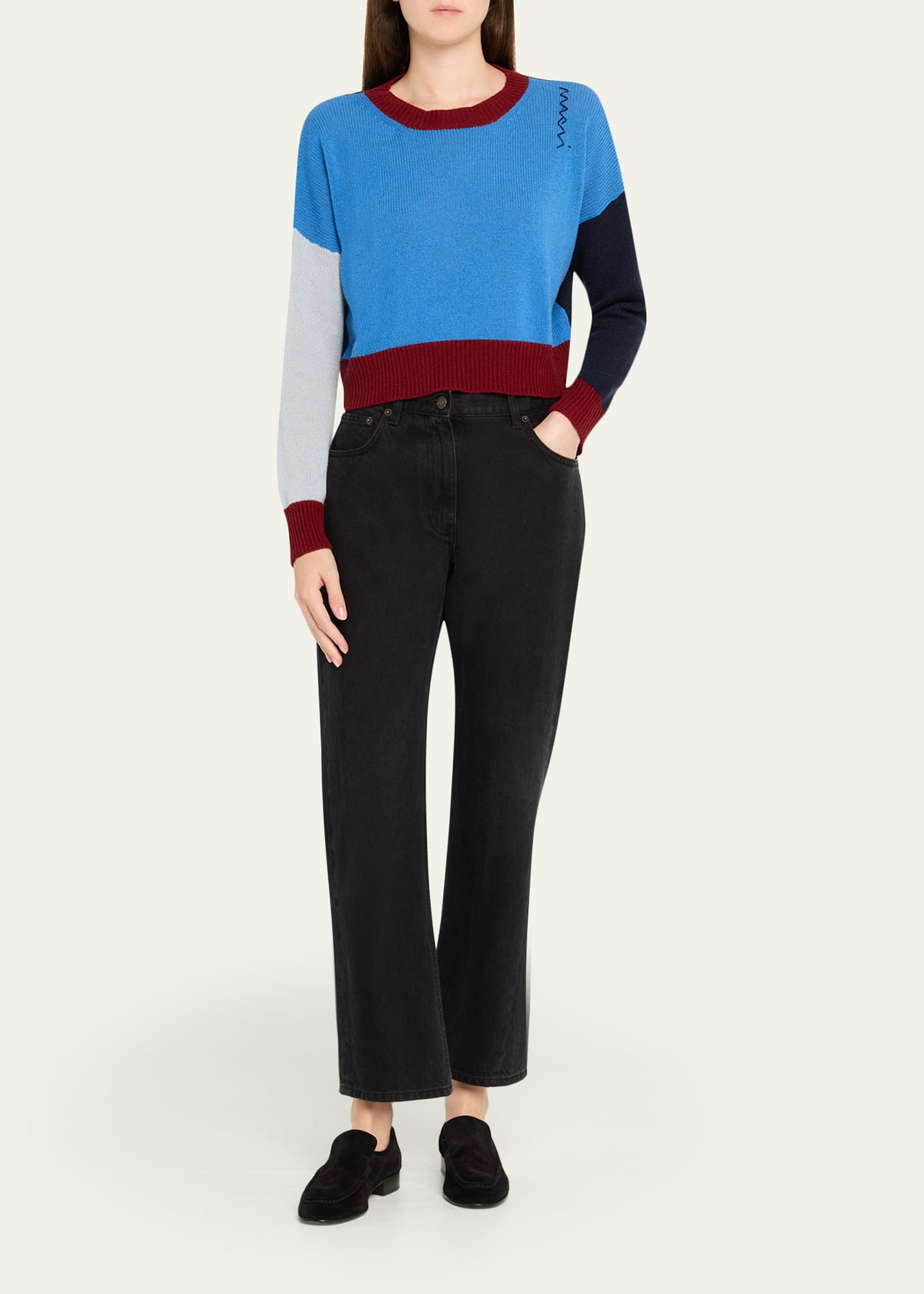 Colorblock Cashmere Crewneck Sweater - 2