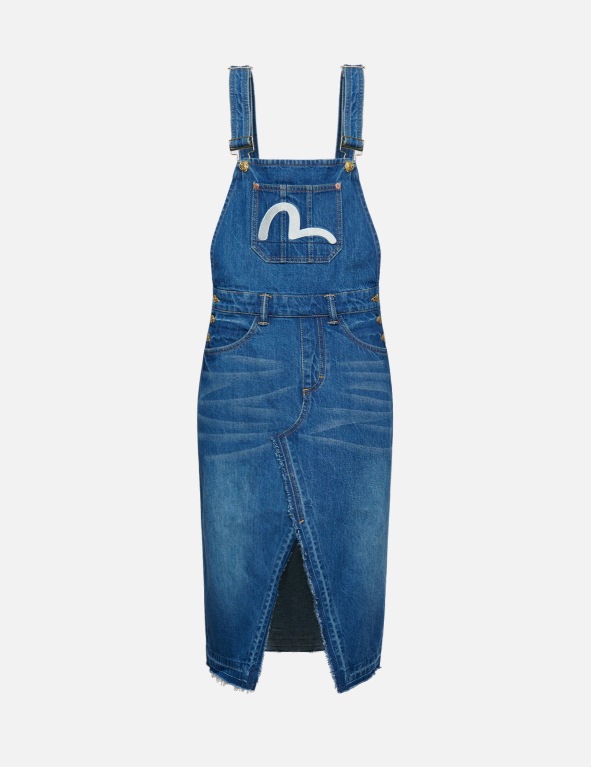 SEAGULL EMBROIDERED DENIM DUNGAREE DRESS - 1