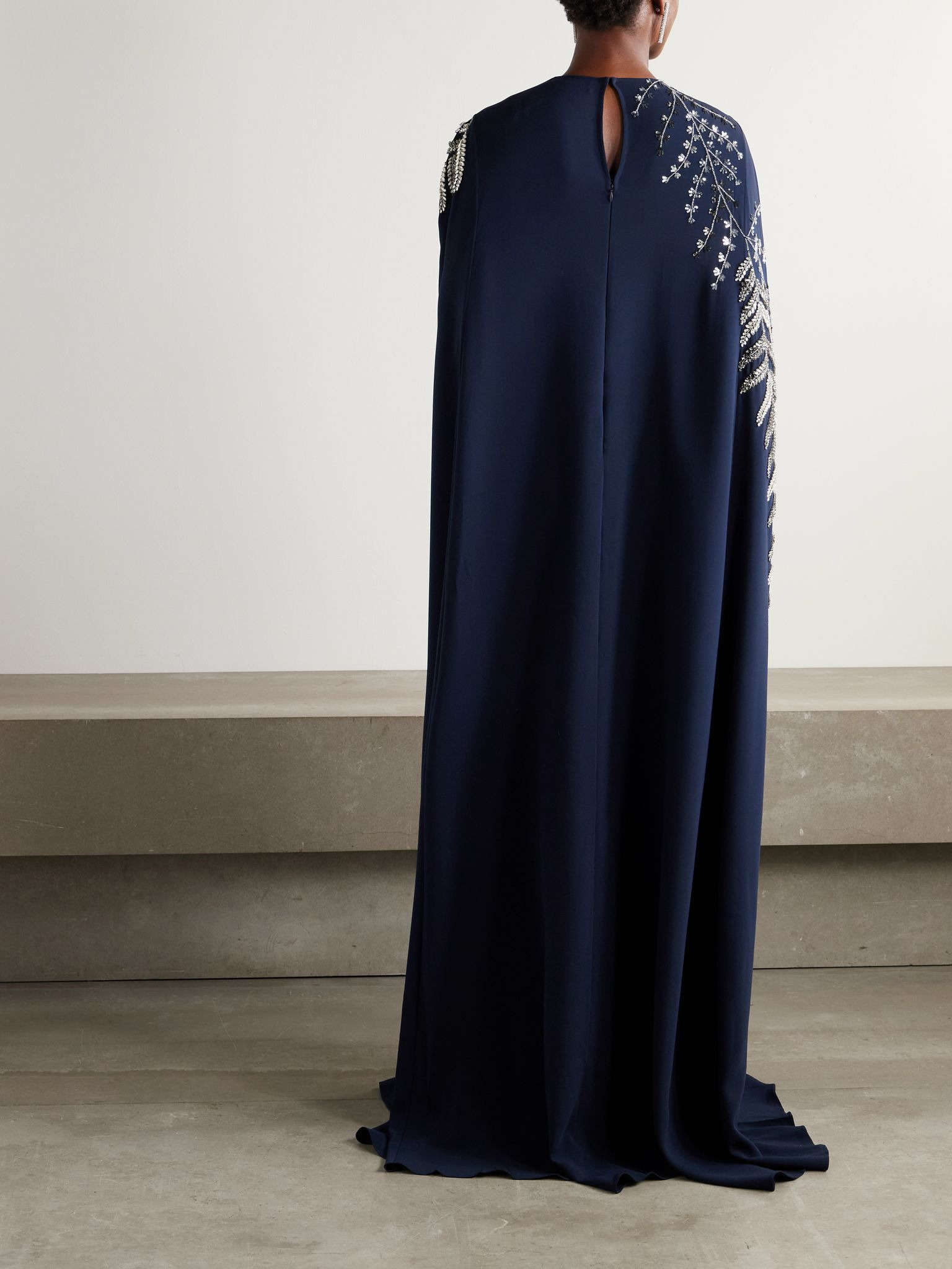 Embellished stretch-silk georgette gown Navy - 3