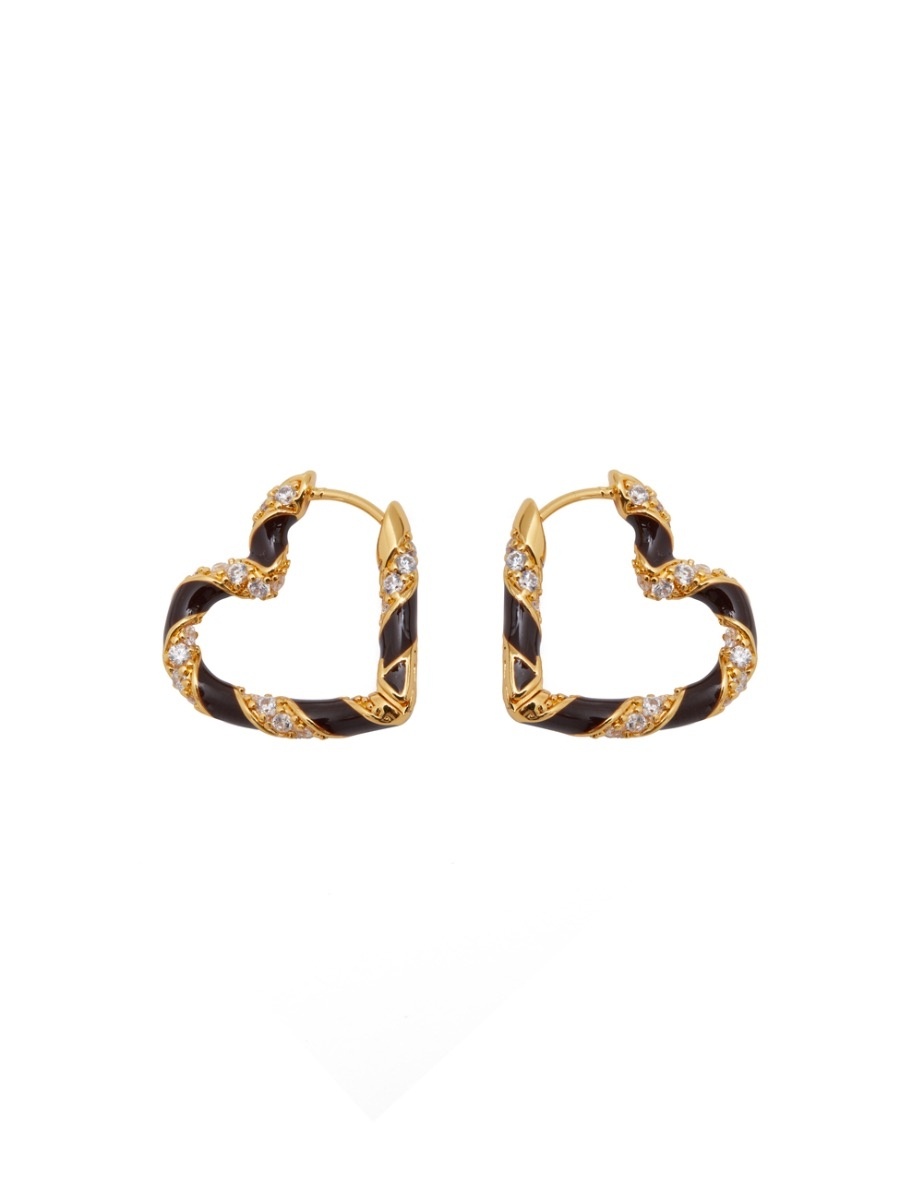 CANDY STRIPE PAVE HEART HOOPS - 1