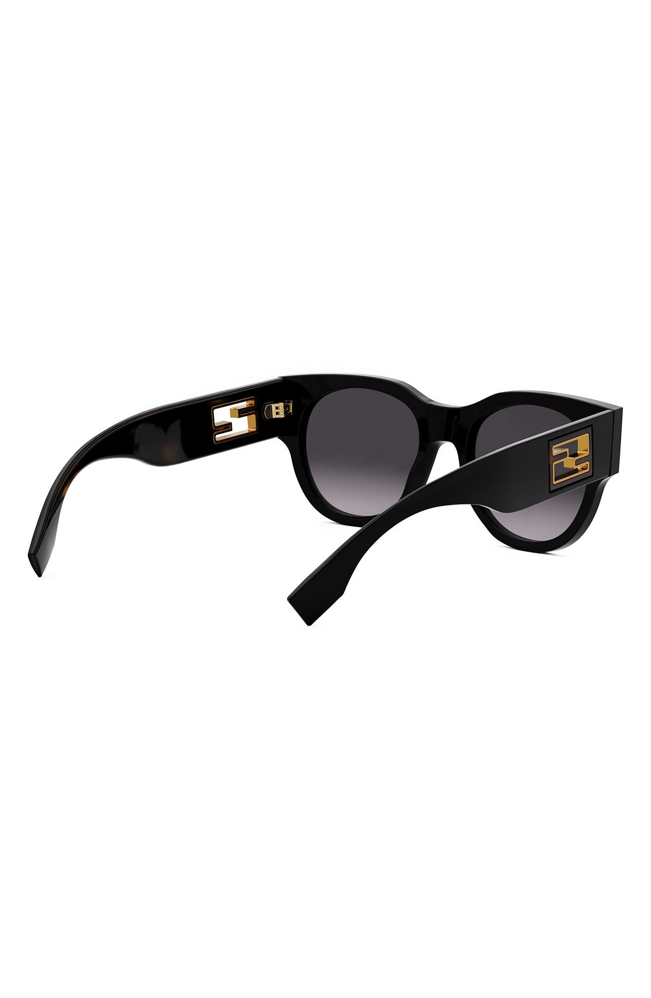 'Fendi Baguette 53mm Gradient Round Sunglasses in Shiny Black /Gradient Smoke at Nordstrom - 6