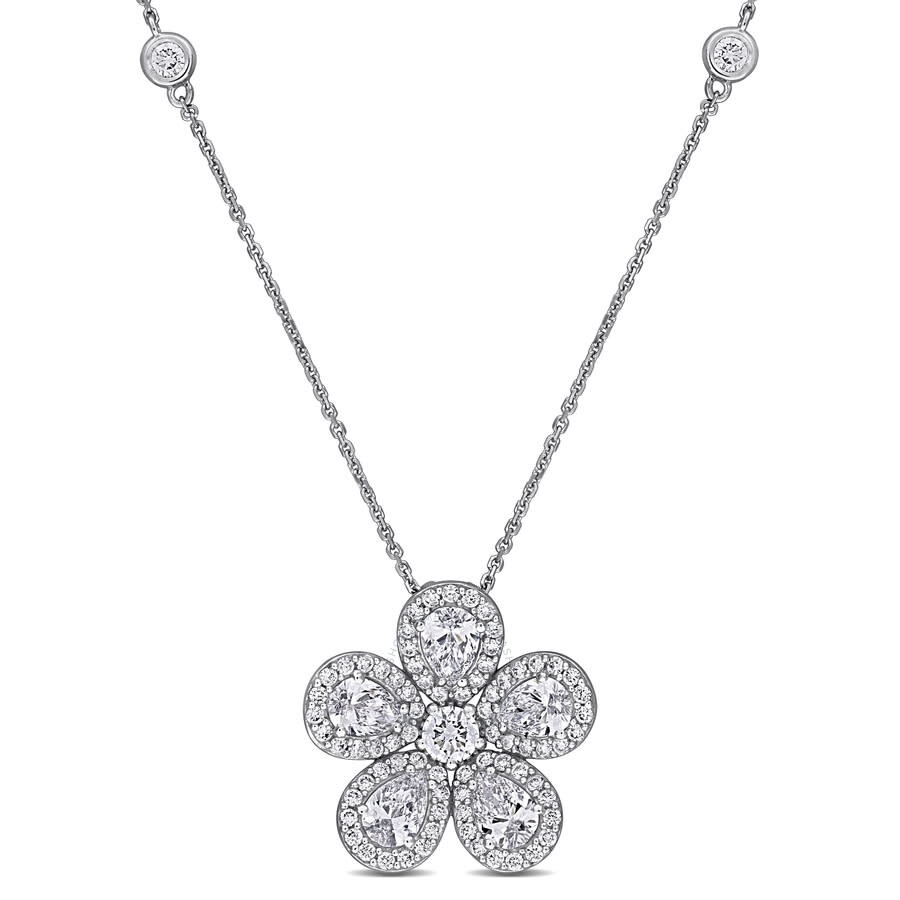 Created Forever - Created Forever 3 1/4ct TW Lab-Grown Diamond Flower Pendant with Chain in 14k White Gold - 17 in - 1