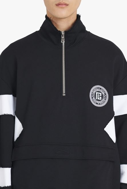 Black and white eco-designed cotton sweatshirt with Balmain logo badge - 6