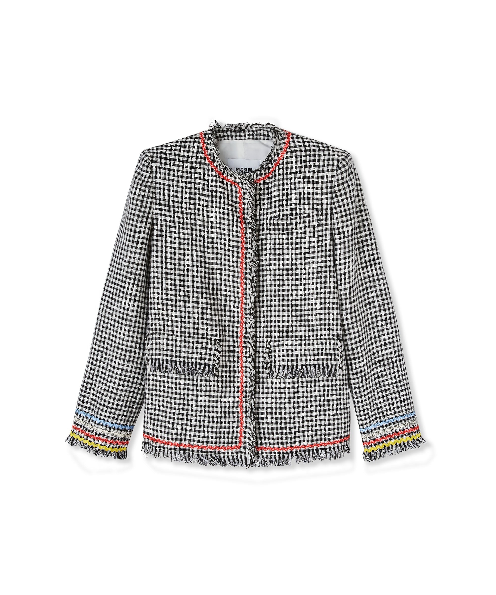 Vichy tweed crewneck jacket with applications - 1