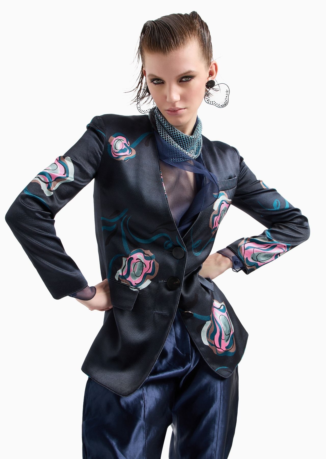 Single-breasted jacket in silk faille with a floral print - 6
