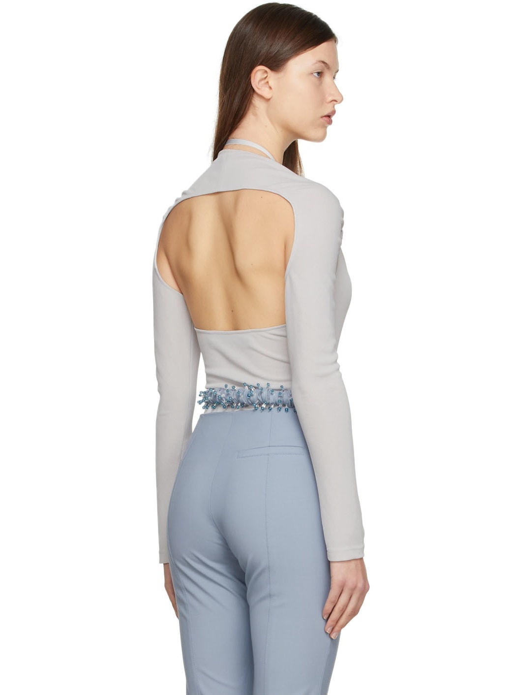 Grey 'Le Body Nodi' Long Sleeve Bodysuit - 3