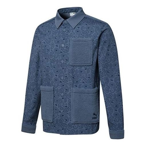 PUMA Paisley Woven Shirt cashew Pattern Multiple Pockets Jacket Blue 534978-64 - 1