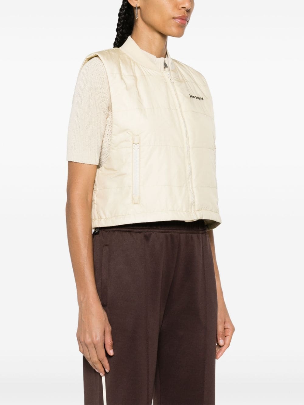 logo-embroidered cropped gilet - 3