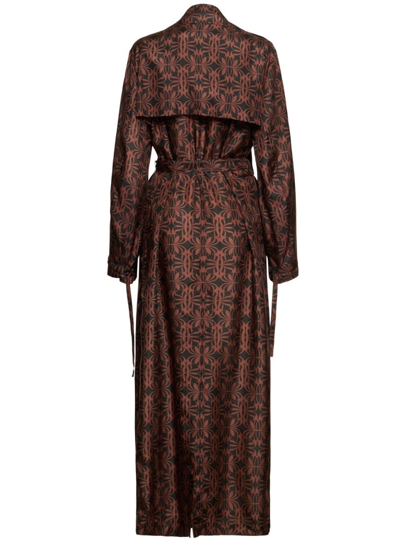 Printed silk satin belted long coat - 3