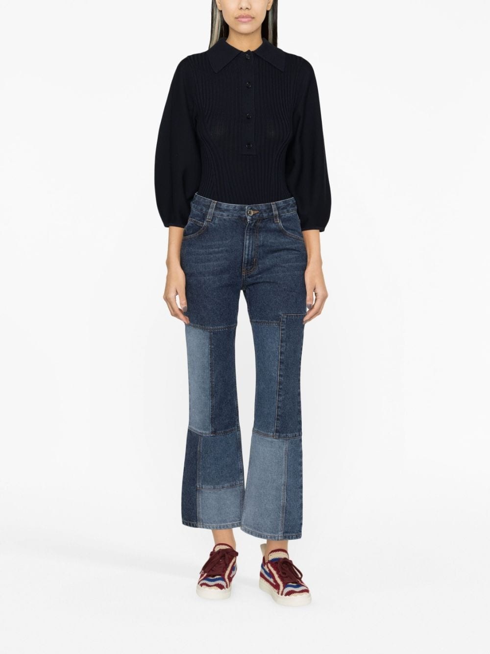 patchwork cropped flared jeans - 2