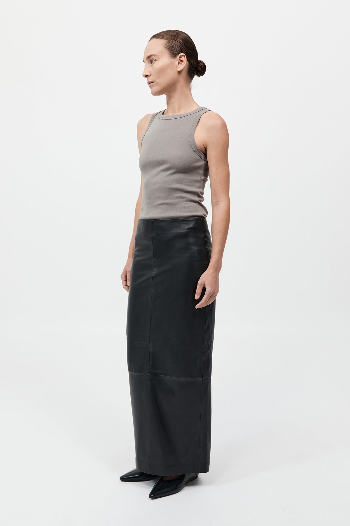 Leather Column Skirt - Black - 2