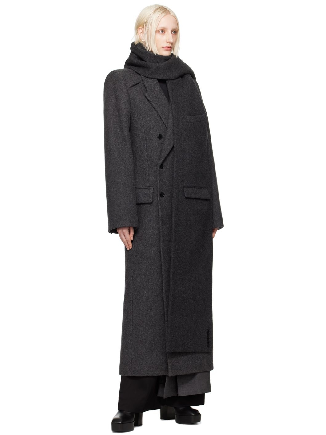 Gray Trompe L'œil Coat Scarf - 4