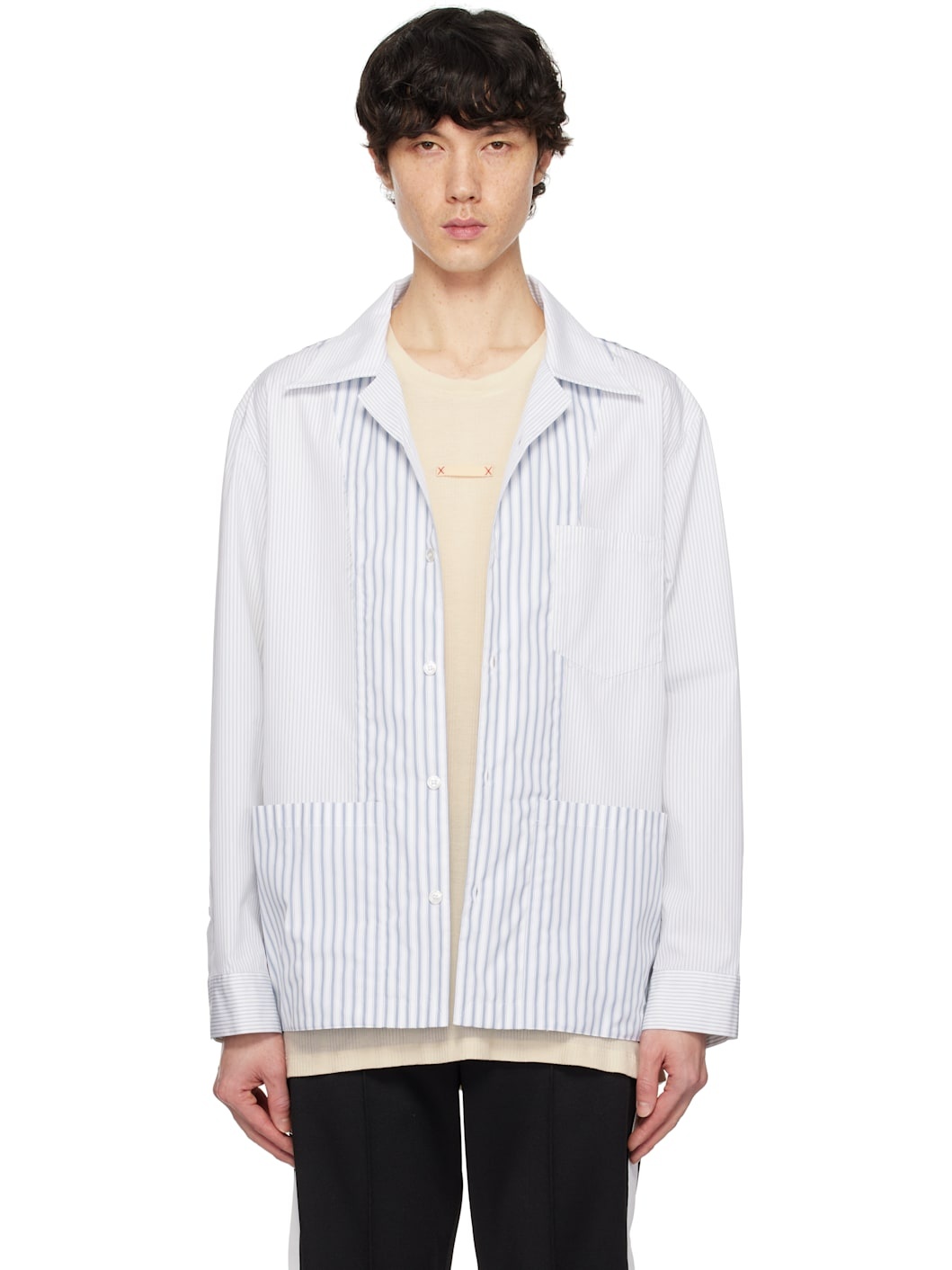 White & Blue Stripe Shirt - 1