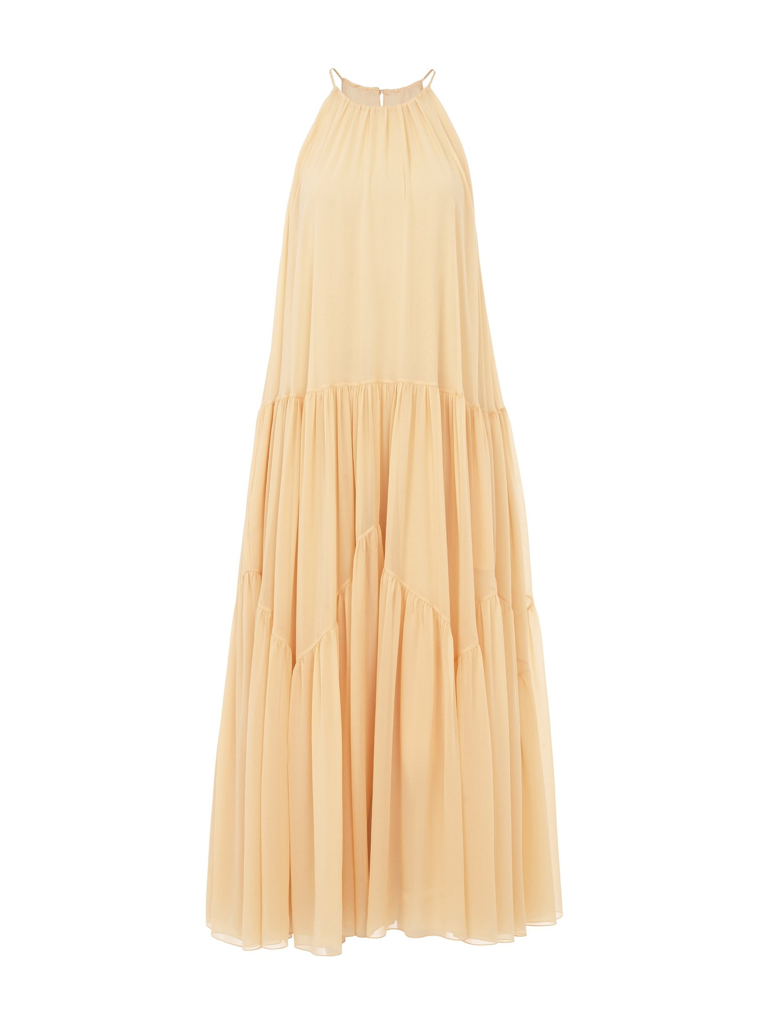 LONG GATHERED SUN DRESS IN SILK GEORGETTE - 1