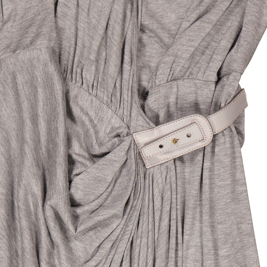 Burberry Ladies Pewter Melange Draped-front Balloon-sleeve Jersey Dress - 7