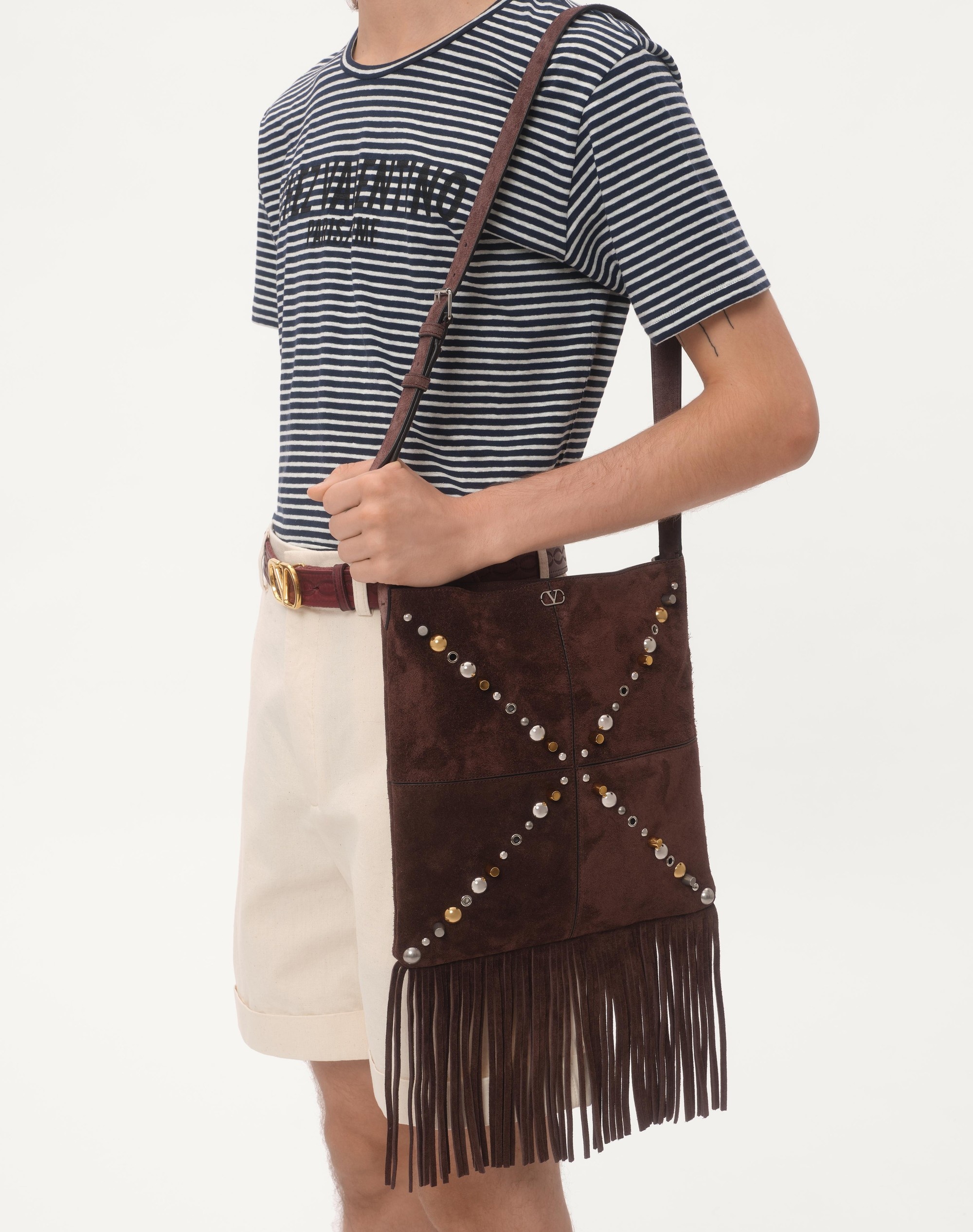 STRIPED COTTON T-SHIRT WITH CHEZ VALENTINO PRINT - 3