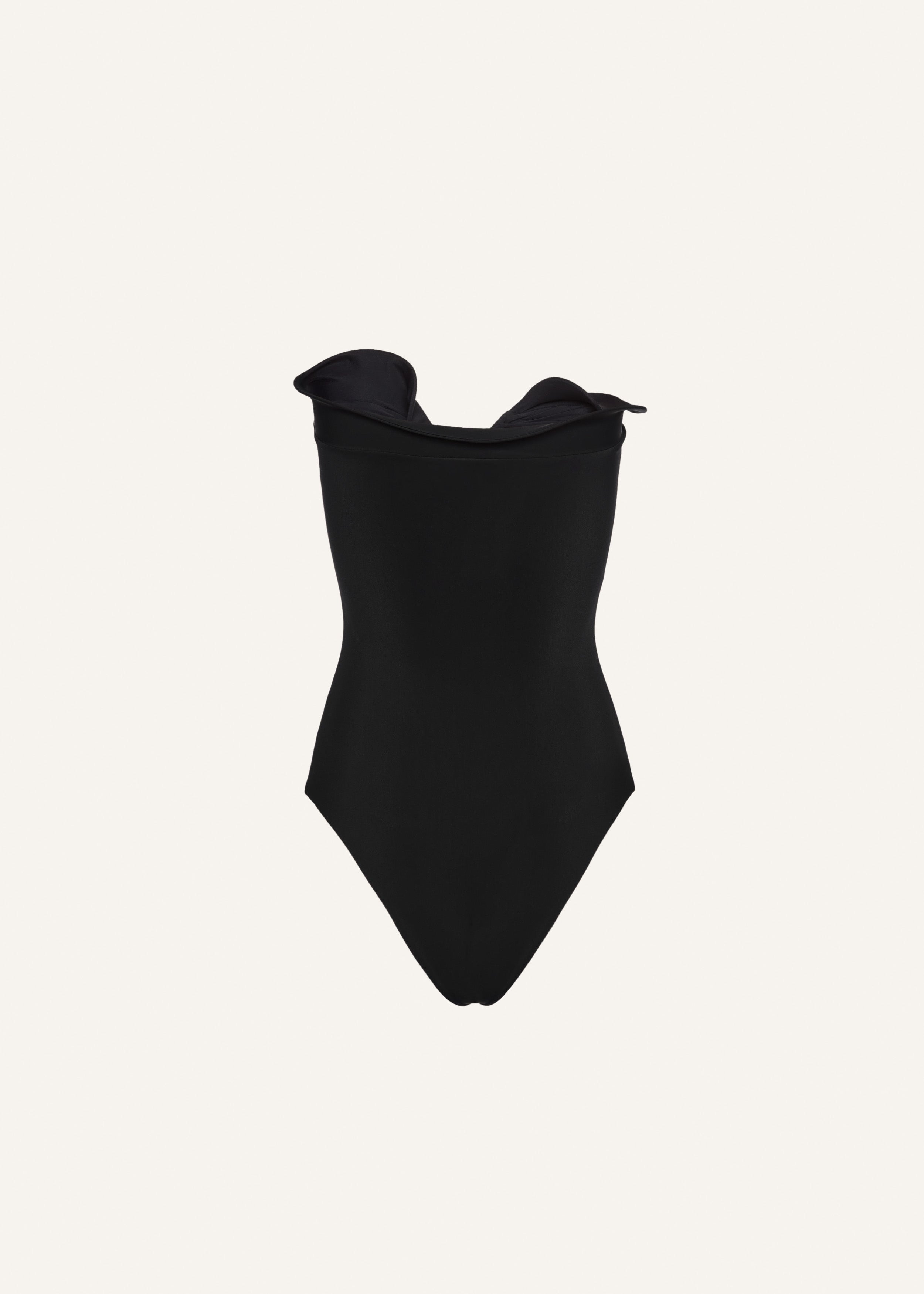 Sculptural rose bustier swimsuit in black - 2