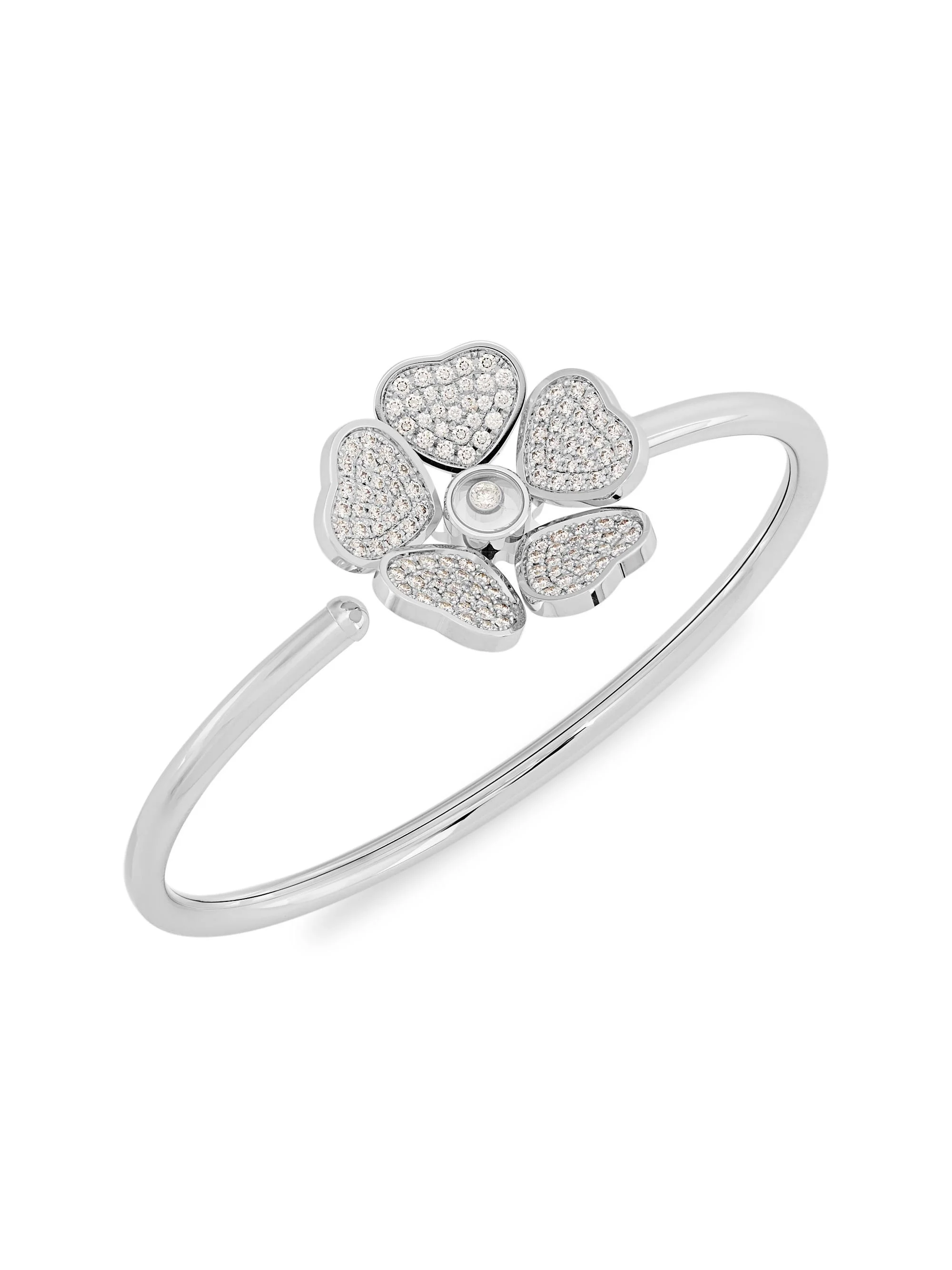 행복한 심장 꽃 18K 화이트 골드 & 다이아몬드 Bangle - 1