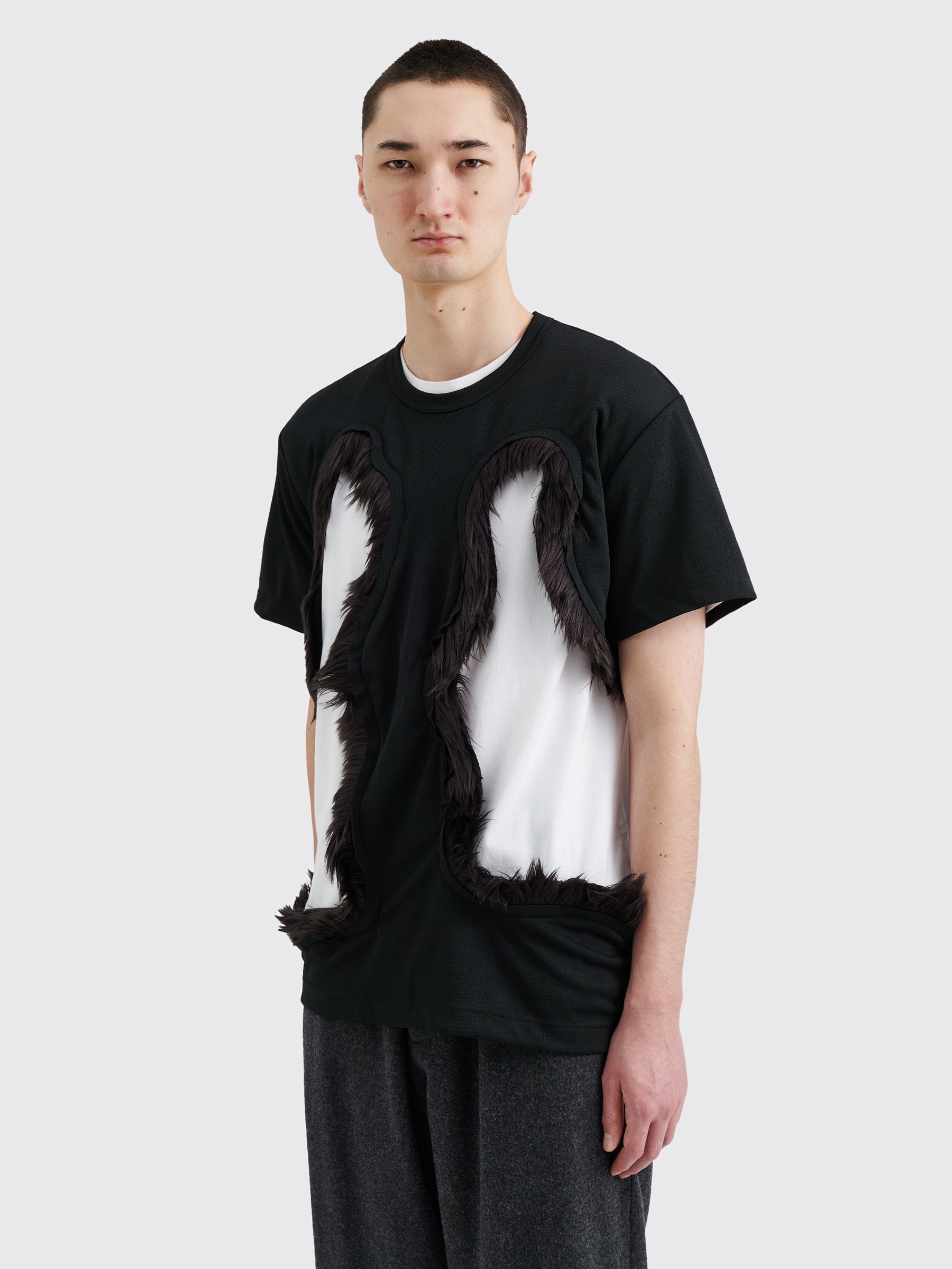 COMME DES GARÇONS HOMME PLUS FAKE FUR CUT-OUT MESH T-SHIRT BLACK - 2